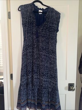 Misa Los Angeles Navy and White Printed Sleeveless Maxi Dress